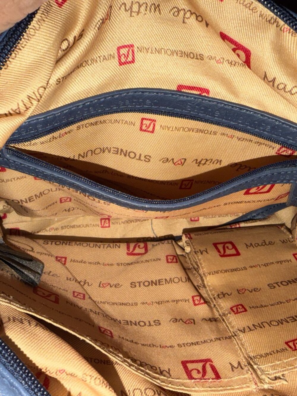 Stone Mountain Leather Navy Blue w/Brown Handles Long Beach Satchel - Picture 9 of 11
